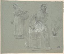Study of Two Women, One Seated and One Holding a Basket, 1879. Creator: Leon-Augustin Lhermitte