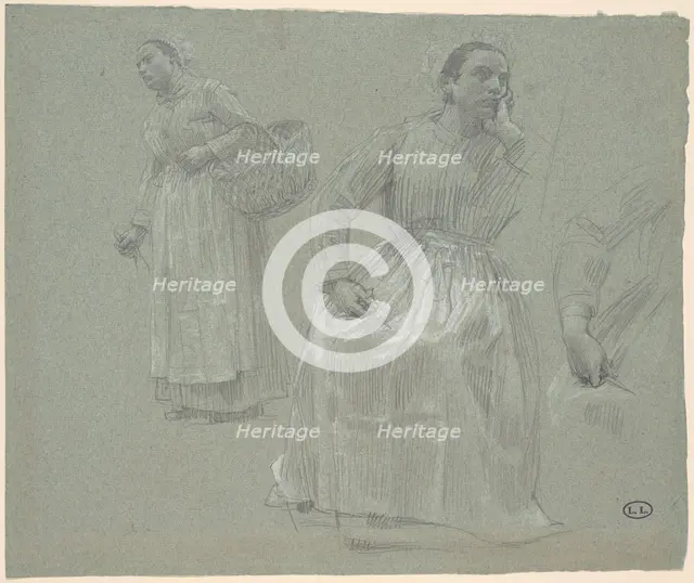 Study of Two Women, One Seated and One Holding a Basket, 1879. Creator: Leon-Augustin Lhermitte.