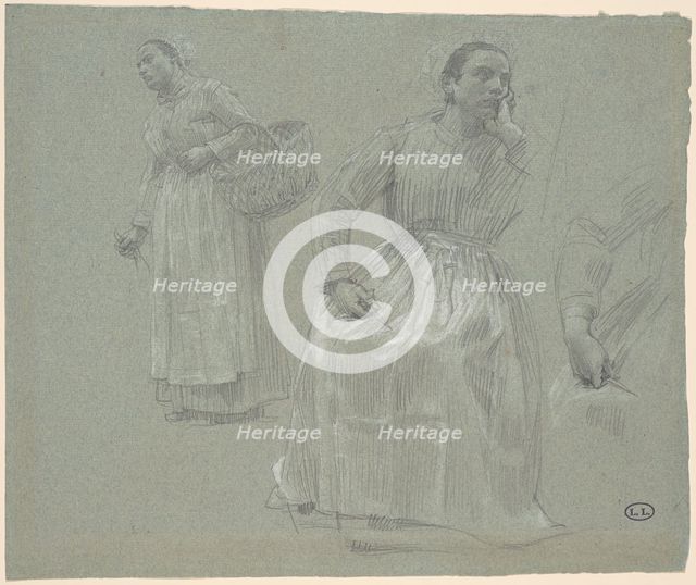 Study of Two Women, One Seated and One Holding a Basket, 1879. Creator: Leon-Augustin Lhermitte.