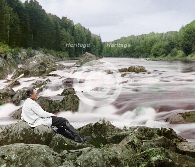 Study near the Kivach waterfall, Suna River, 1915. Creator: Sergey Mikhaylovich Prokudin-Gorsky.