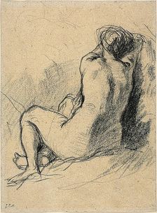 Study: Nude Woman Seen from the Back (recto) Sketches of Peasants Working (verso), c. 1846. Creator: Jean Francois Millet