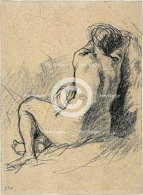 Study: Nude Woman Seen from the Back (recto) Sketches of Peasants Working (verso), c. 1846. Creator: Jean Francois Millet.