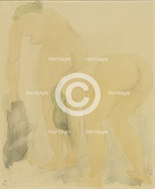Study sheet with two naked women, seen from the back, 1850-1917. Creator: Auguste Rodin.