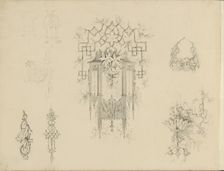 Study sheet with gothic architecture, ornaments and cartouche, c.1850. Creator: Petrus Josephus Hubertus Cuypers