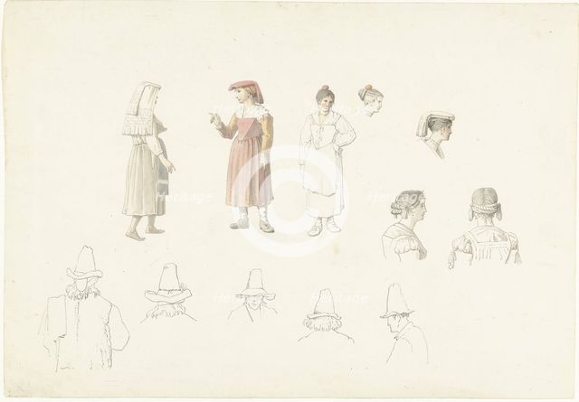 Study sheet with Italian farmers and peasant women, 1787-1847. Creator: Josephus Augustus Knip.