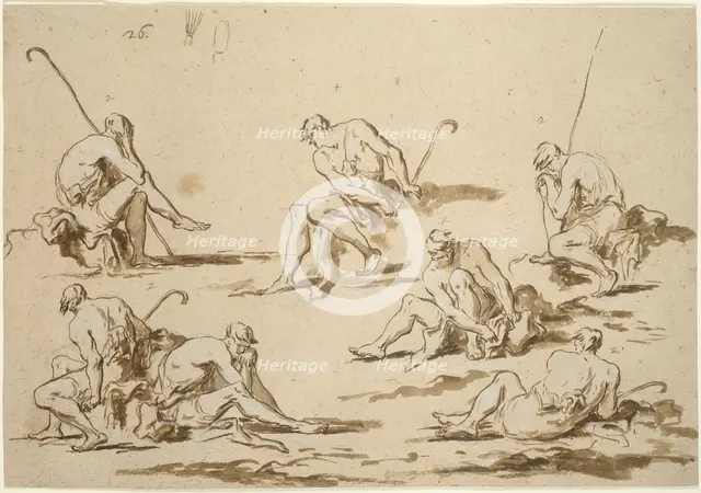 Study Sheet with Seated Figures, 1705/15. Creator: Alessandro Magnasco.