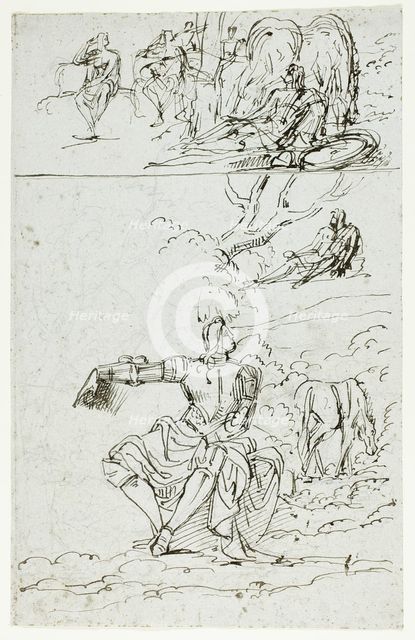 Study Sheet with Seated Knight (recto); Standing Male Figure in Medieval Dress (verso), n.d. Creator: Unknown.