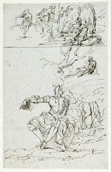 Study Sheet with Seated Knight (recto); Standing Male Figure in Medieval Dress (verso), n.d. Creator: Unknown