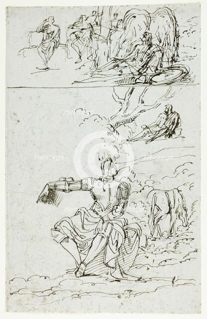 Study Sheet with Seated Knight (recto); Standing Male Figure in Medieval Dress (verso), n.d. Creator: Unknown.