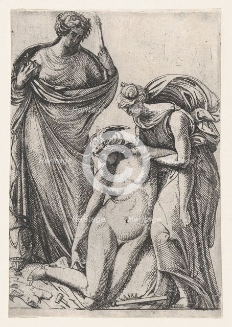 Study supporting the fainting personification of Sculpture; standing next to them, Fran..., 1607-61. Creator: Pierre Biard.