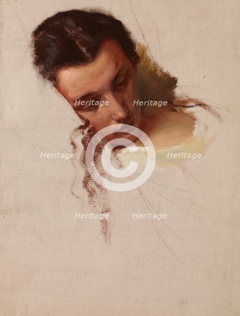 Study to the Painting "The Death of Barbara Radziwill"- Head of Queen Barbara, before 1860. Creator: Jozef Simmler.