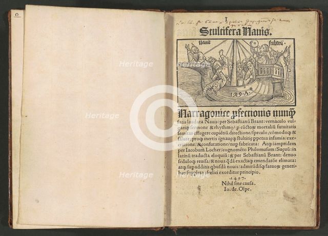 Stultifera navis (Ship of Fools), 1st August, 1497. Creators: Albrecht Durer, Sebastian Brant.