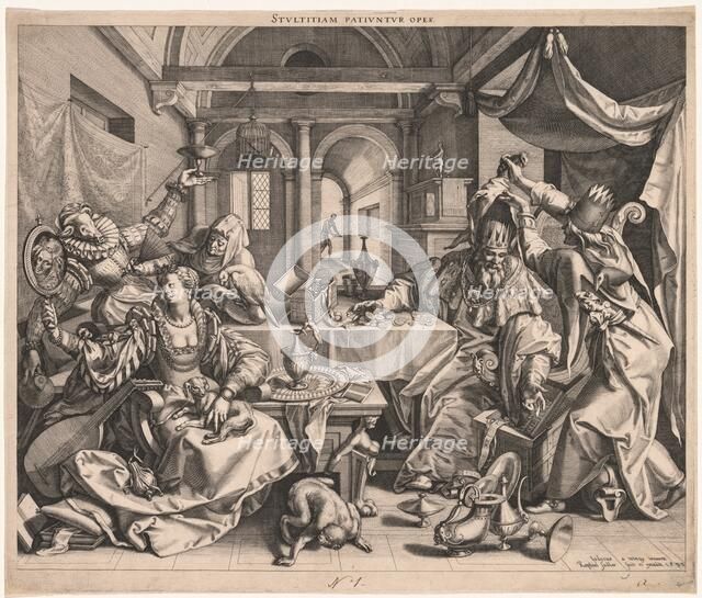 Stultitiam patiuntur opes (Wealth permits Stupidity), or, Allegory of Wealth, Lust, and Stupidity, 1 Creator: Raphael Sadeler (Flemish, 1560/61-1628/32).