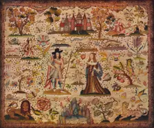 Stump-work panel: the figures Mars and Venus c17th century