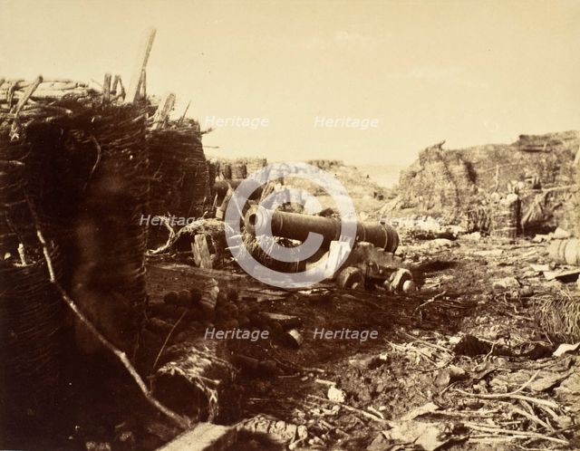 Sturdy Cannon And Fortifications, Crimea, c.1855. Creators: Charles Langlois, Léon-Eugène Méhédin.
