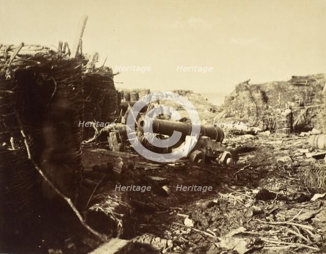 Sturdy Cannon And Fortifications, Crimea, c.1855. Creators: Charles Langlois, Léon-Eugène Méhédin.