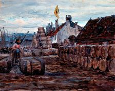Stacking Salt Herring Barrels, Possibly Portsoy, c1870-1920. Creator: George Sherwood Hunter
