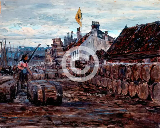 Stacking Salt Herring Barrels, Possibly Portsoy, c1870-1920. Creator: George Sherwood Hunter.