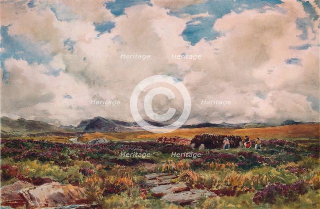 'Stacking Peat, Festiniog, North Wales', 1881. Artist: Thomas Collier.