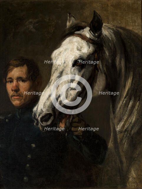 Stable Boy Holding the Horse by the Bridle, between 1842-1845. Creator: Piotr Michalowski.