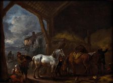 Stable Interior with Horses, 1650-1655. Creator: Philip Wouverman