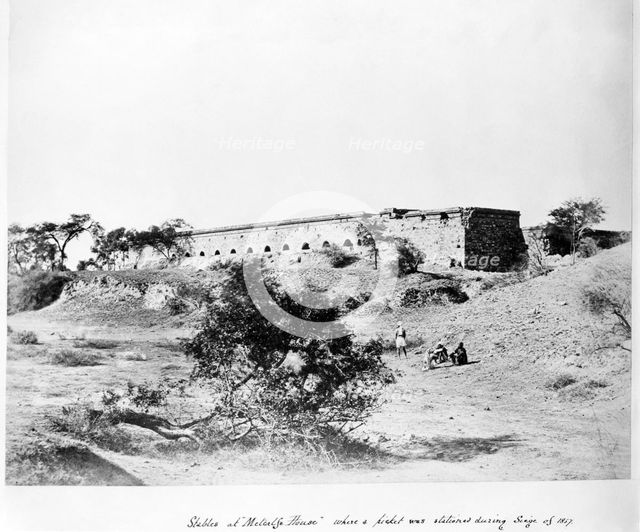 Stables at "Metcalfe House" where a picket was stationed during Siege of 1857, (1858).  Creator: Unknown.