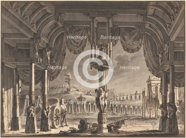 Stage Design of an Ancient Roman Encampment by Night (recto), c. 1792. Creator: Pietro Gonzaga.