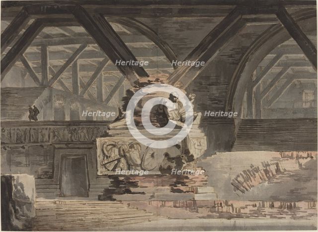 Stage Design: A Sepulchral Vault, c. 1820. Creator: Karl Friedrich Schinkel.