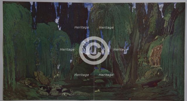Stage design for the ballet Narcisse by N. Tcherepnin, 1911. Artist: Bakst, Léon (1866-1924)