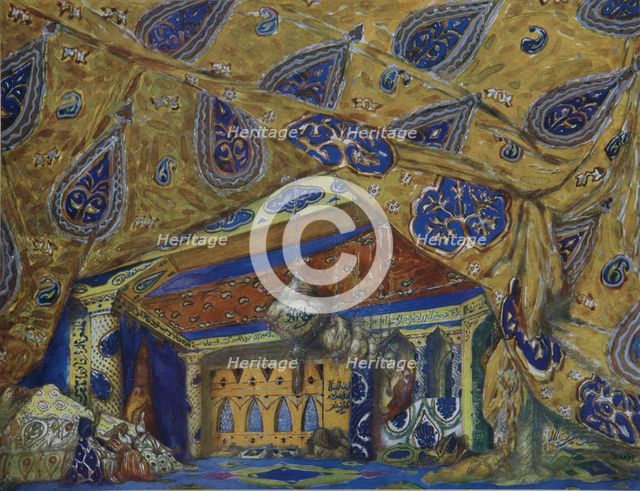 Stage design for the ballet Oriental Fantasy by Ippolitov-Ivanov and Mussorgsky, 1913. Artist: Bakst, Léon (1866-1924)