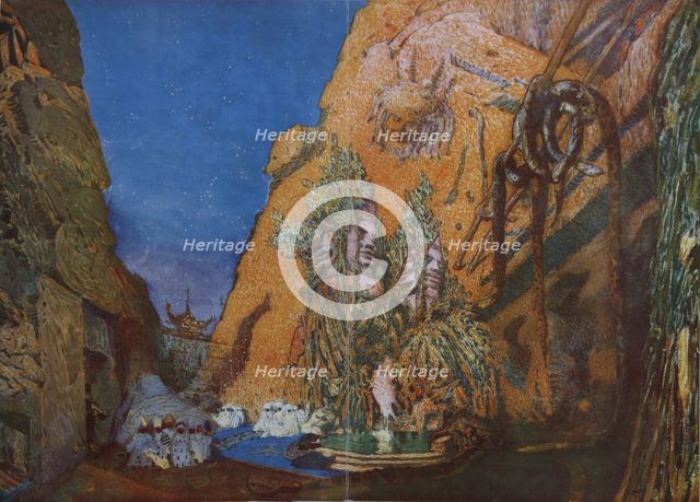 Stage design for the Ballet Blue God by R. Hahn, 1912. Artist: Bakst, Léon (1866-1924)