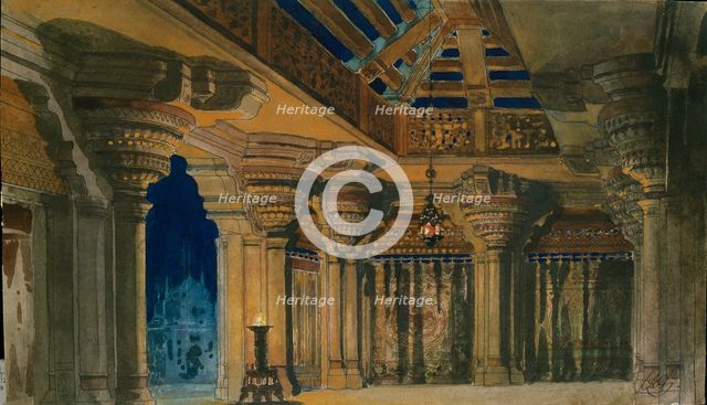 Stage design for the ballet "La Bayadère", composed by L. Minkus, 1884.  Creator: Orest Karlovich Allegri.