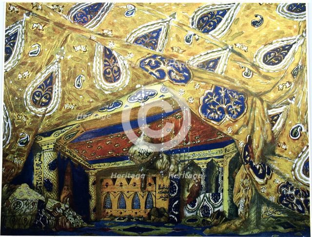 Stage design for the ballet Sheherazade by N. Rimsky-Korsakov, 1910. Artist: Bakst, Léon (1866-1924)