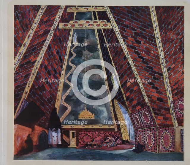 Stage design for the ballet Thamar by M.A. Balakirev, 1912. Artist: Bakst, Léon (1866-1924)