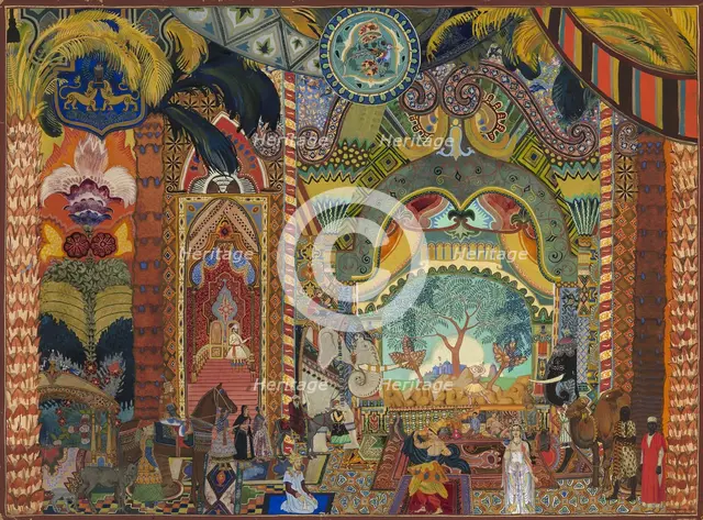 Stage design for the ballet The Firebird by I. Stravinsky. Artist: Pleshakov, Vladimir (1891-1942)