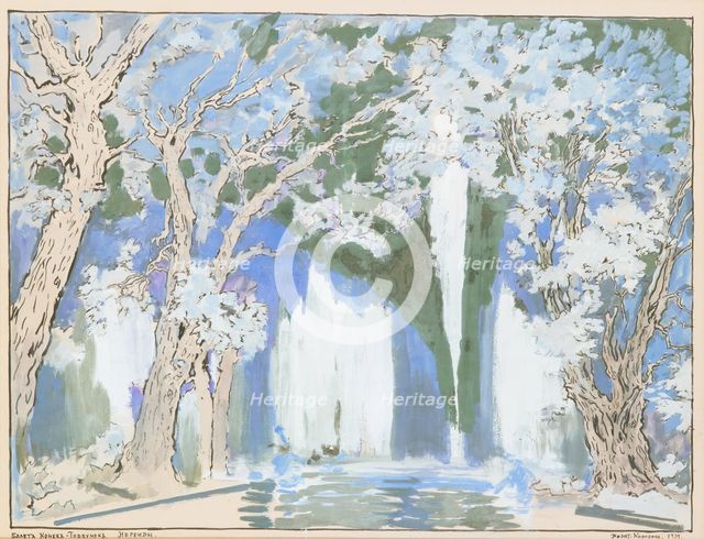 Stage design for the ballet The Little Humpbacked Horse by C. Pugni, 1939.