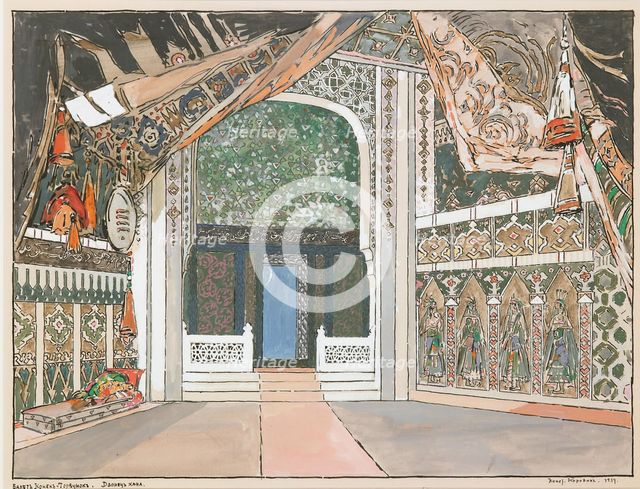 Stage design for the ballet The Little Humpbacked Horse by C. Pugni, 1939.