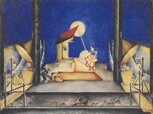 Stage design for the Opera Bastien und Bastienne by W. A. Mozart, 1925. Artist: Petrova-Troitskaya, Ekaterina (1900-1932)