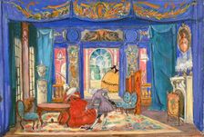 Stage design for the opera Il matrimonio segreto (The Secret Marriage) by Domenico Cimarosa, 1925. Creator: Kravchenko, Alexei Ilyich (1889-1940)