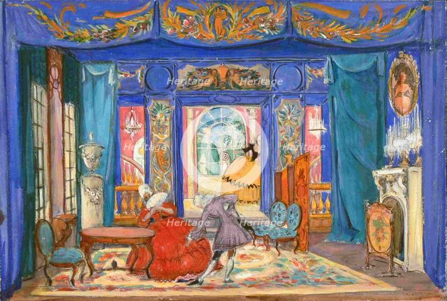 Stage design for the opera Il matrimonio segreto (The Secret Marriage) by Domenico Cimarosa, 1925. Creator: Kravchenko, Alexei Ilyich (1889-1940).