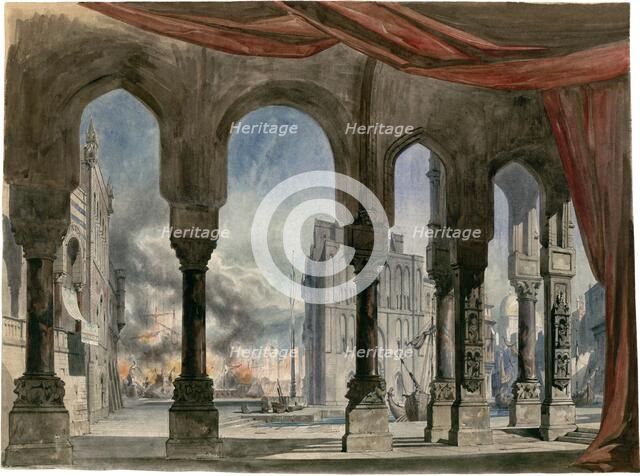 Stage design for the Opera "La reine de Chypre (The Queen of Cyprus)" by Fromental Halévy, 1841. Creator: Cambon, Charles-Antoine (1802-1875).