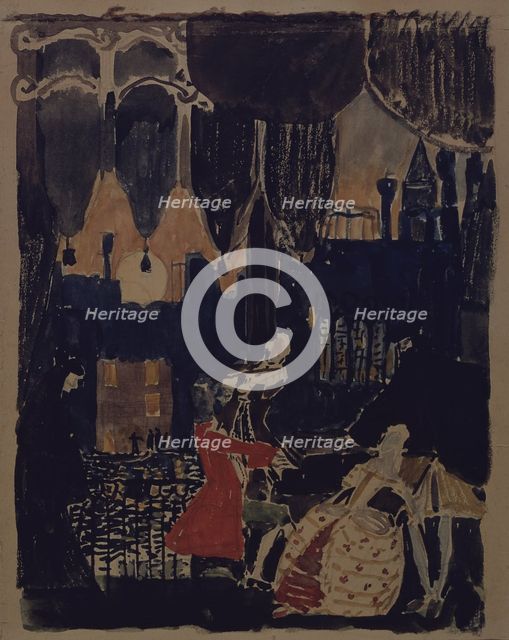 Stage design for the opera Mozart and Salieri by N. Rimski-Korsakov, 1902 (?). Artist: Golovin, Alexander Yakovlevich (1863-1930)