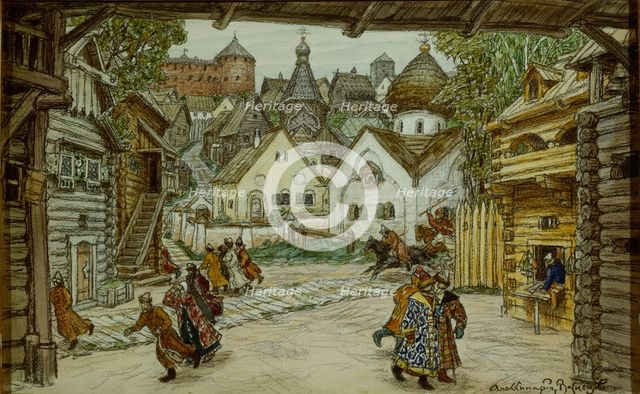 Stage design for the opera The Oprichnik (The Guardsman) by Pyotr Tchaikovsky, 1911. Artist: Vasnetsov, Appolinari Mikhaylovich (1856-1933)