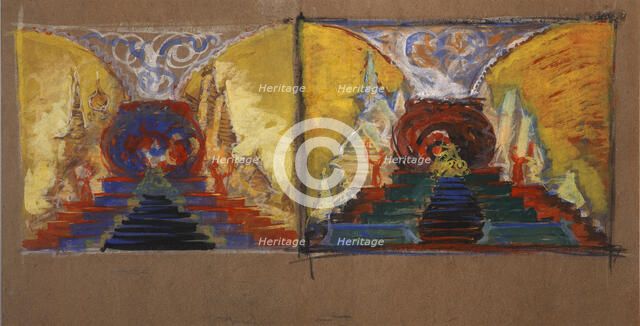 Stage design for the opera The Golden Cockerel by N. Rimsky-Korsakov. Artist: Malyutin, Sergei Vasilyevich (1859-1937)