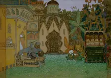 Stage design for the opera The Legend of the Invisible City of Kitezh and the Maiden Fevronia by N. Rimsky-Korsakov, 1907. Artist: Vasnetsov, Appolinari Mikhaylovich (1856-1933)