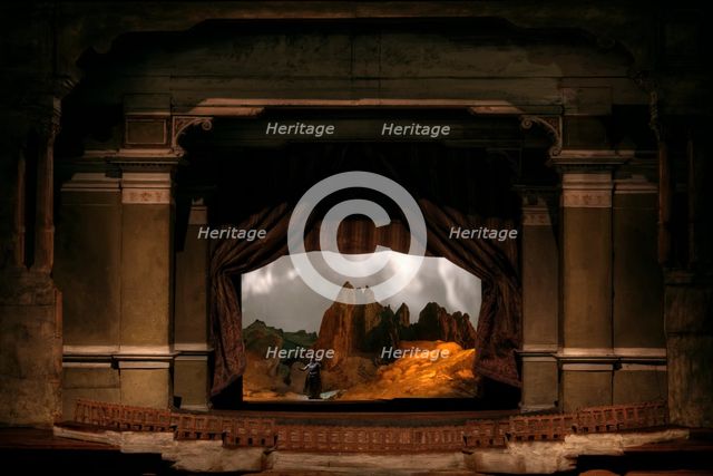 Stage design for the opera The Rheingold by R. Wagner at the Festival Theatre in Bayreuth, 1903.