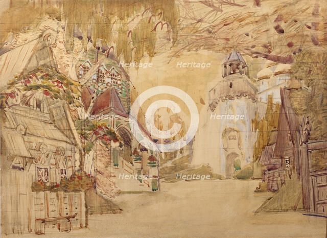 Stage design for the opera The Tsar's bride by N. Rimsky-Korsakov, 1899. Artist: Vrubel, Mikhail Alexandrovich (1856-1910)