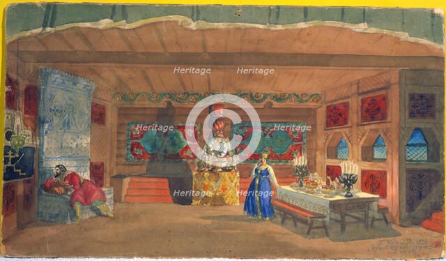 Stage design for the opera 'The Tsar's Bride' by Nikolai Rimsky-Korsakov, 1920. Artist: Boris Mikhajlovich Kustodiev 