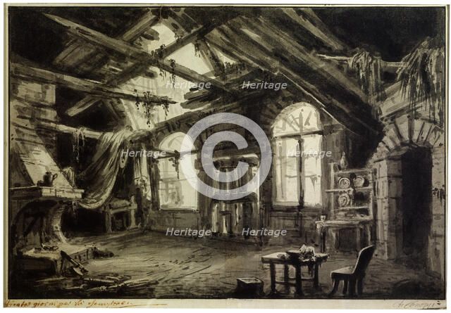 Stage design for the play 'The Gambler's Life', by V Ducange, 1828.  Artist: Antonio Canoppi