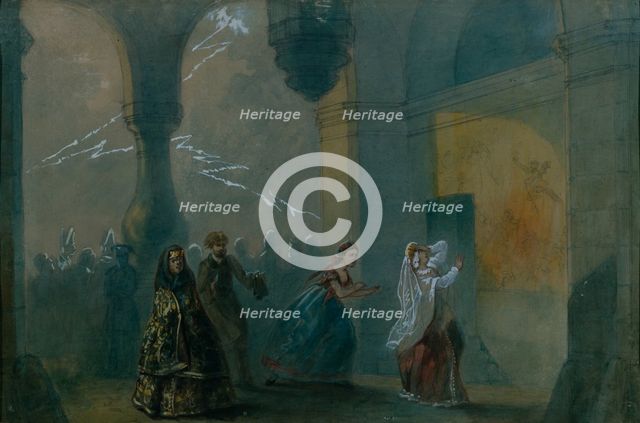 Stage design for the play The Storm by A. Ostrovsky, Mid of the 19th cen.. Artist: Russian master  